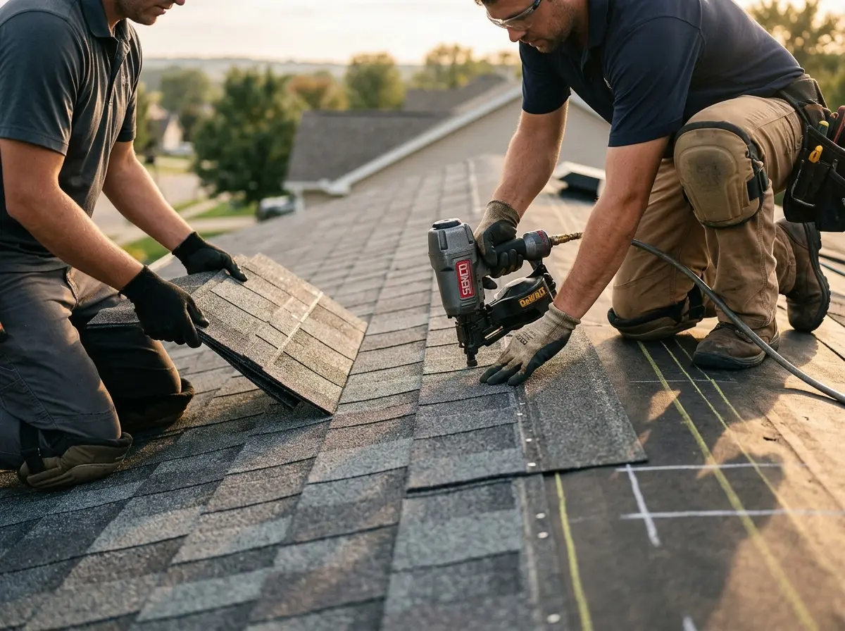 Professional roofer working on a residential roof in Lakeland South
